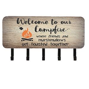 Welcome to Our Camper Self Adhesive Key Holder Organizer with 5 Key Hooks